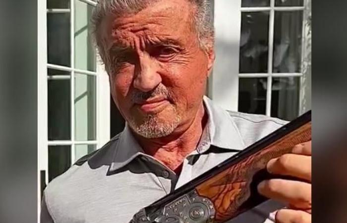 Sylvester Stallone receives a customized Beretta shotgun