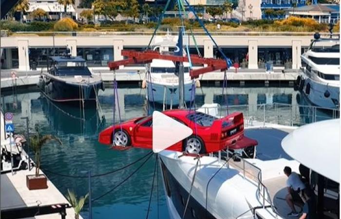 A Ferrari F40 on a mega yacht at the Monaco F1 GP [ VIDEO ]