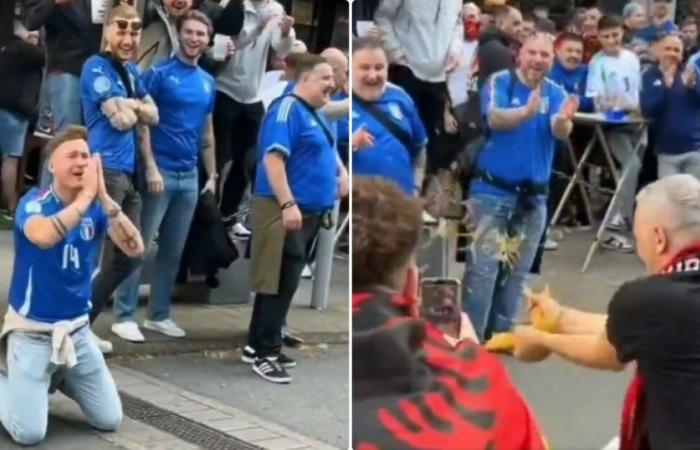 Euro 2024, Albanian fans break spaghetti in front of Italians who pretend to be desperate: the video goes viral