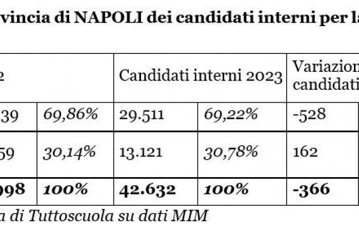 Maturity: in 2023 10% of candidates in private institutions, but in Campania it is 30%