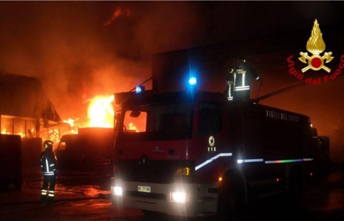 Large fire in an industrial warehouse in Ancona. Firefighters at work for almost 24 hours