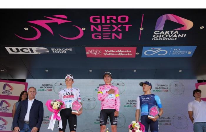 HERE IS PABLO TORRES AND PAU MARTÍ, ON THE PODIUM AT THE GIRO NEXT GEN