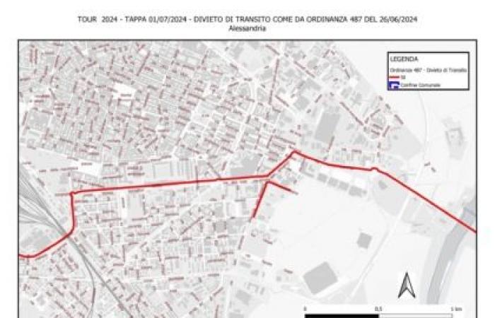 Passage of the Tour de France to Alessandria: route and road provisions