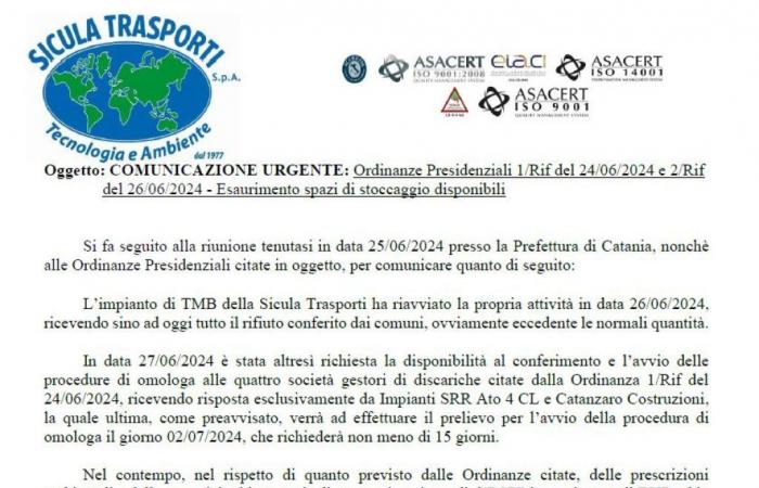 TMB Lentini closes, waste emergency returns in 200 municipalities