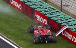 F1, Carlos Sainz spun in Q2 of the Chinese GP. Ferrari against barriers and red flags