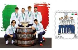 A stamp to celebrate the Italian victory of the Davis Cup