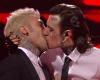 Rosa Chemical kisses Fedez during the Sanremo Final