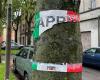 the posters of the 25 April Gazzetta di Modena were torn and defaced