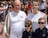 Alberto and Charlène of Monaco welcome the Olympic Flame to the Principality with their twins Gabriella and Jacques