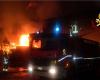 Large fire in an industrial warehouse in Ancona. Firefighters at work for almost 24 hours