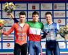Christian Bagatin on the Italian time trial podium among the under 23s