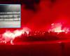 Ultras Roma in Naples during the torchlight procession for Ciro Esposito: shameful banner